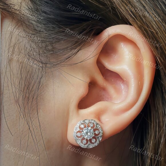 NEW Certified 1ct. t.w. Moissanite Flower Stud Earrings - Picture 3 of 8